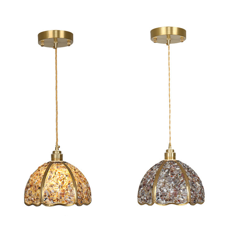 Contemporary Luxury Dome Crystal Copper 1-Light Pendant Light For Living Room