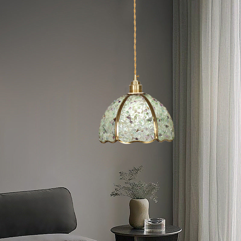 Contemporary Luxury Dome Crystal Copper 1-Light Pendant Light For Living Room