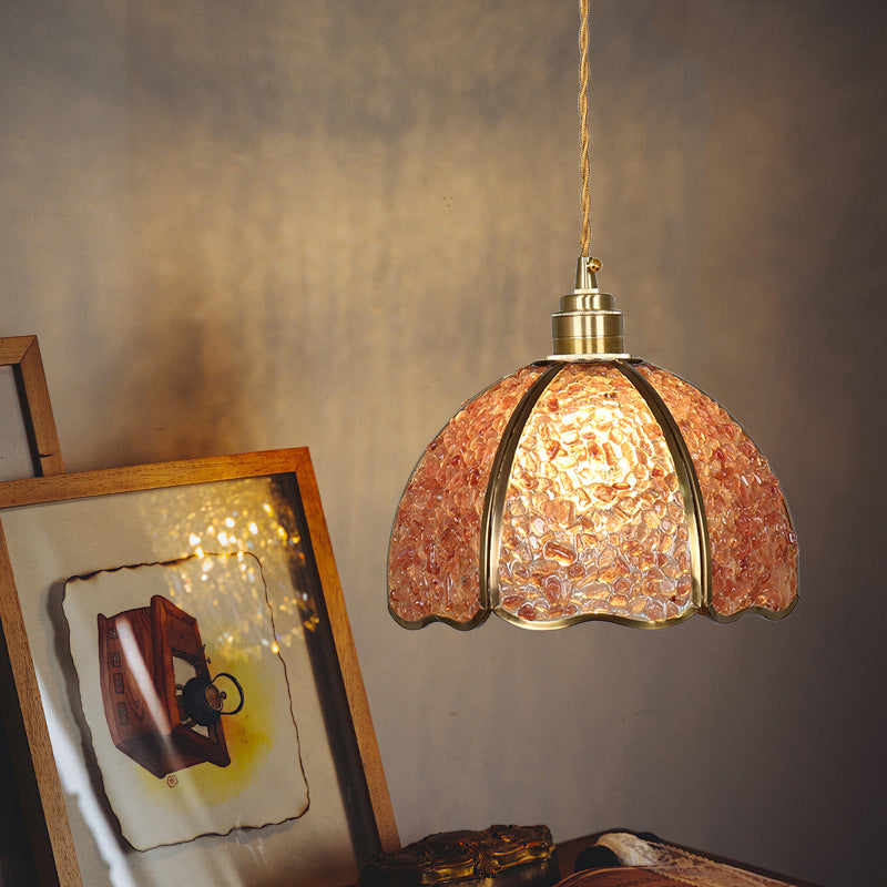 Contemporary Luxury Dome Crystal Copper 1-Light Pendant Light For Living Room