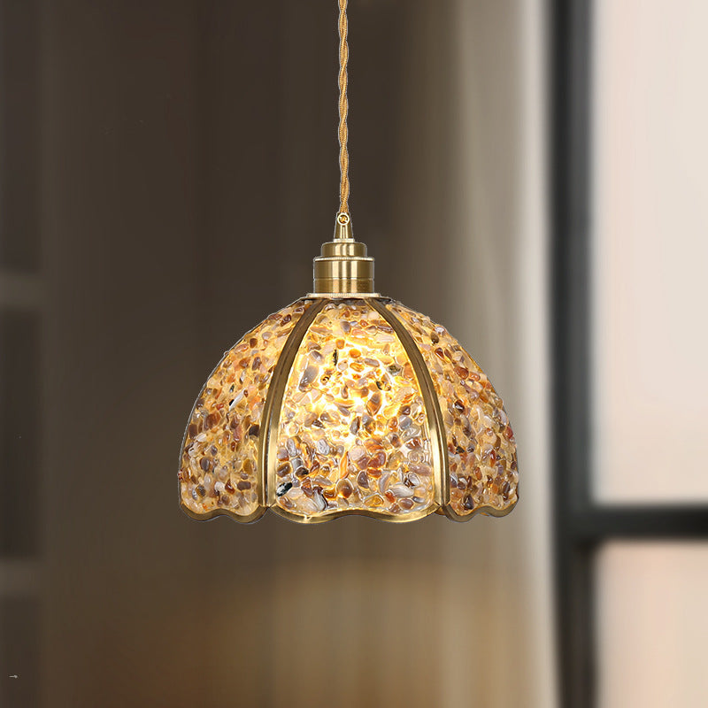 Contemporary Luxury Dome Crystal Copper 1-Light Pendant Light For Living Room