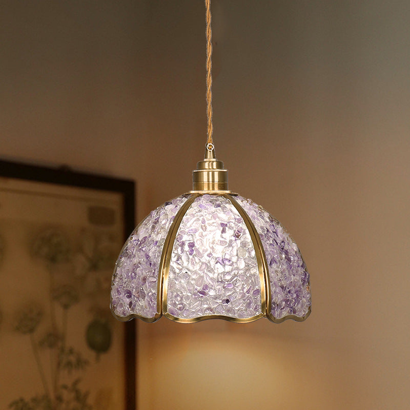 Contemporary Luxury Dome Crystal Copper 1-Light Pendant Light For Living Room