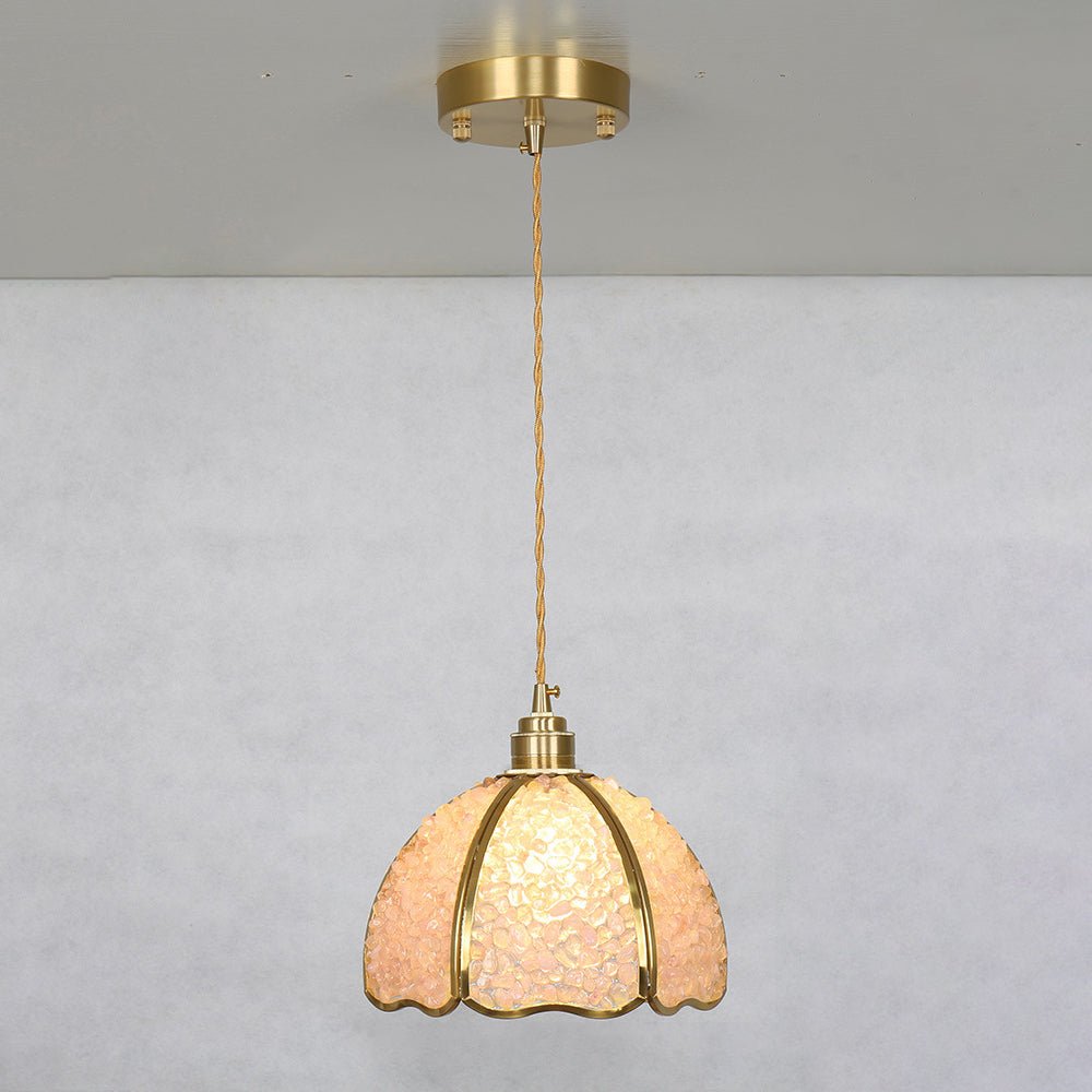 Contemporary Luxury Dome Crystal Copper 1-Light Pendant Light For Living Room