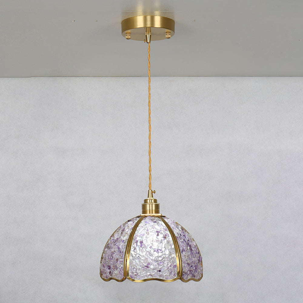 Contemporary Luxury Dome Crystal Copper 1-Light Pendant Light For Living Room