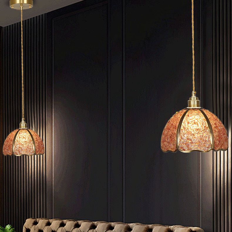 Contemporary Luxury Dome Crystal Copper 1-Light Pendant Light For Living Room