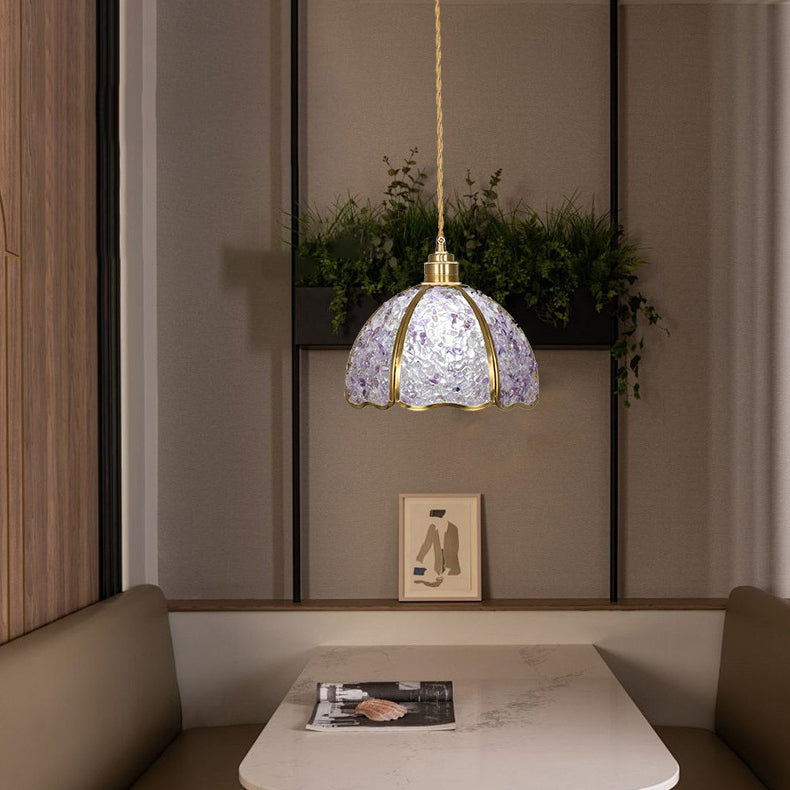 Contemporary Luxury Dome Crystal Copper 1-Light Pendant Light For Living Room
