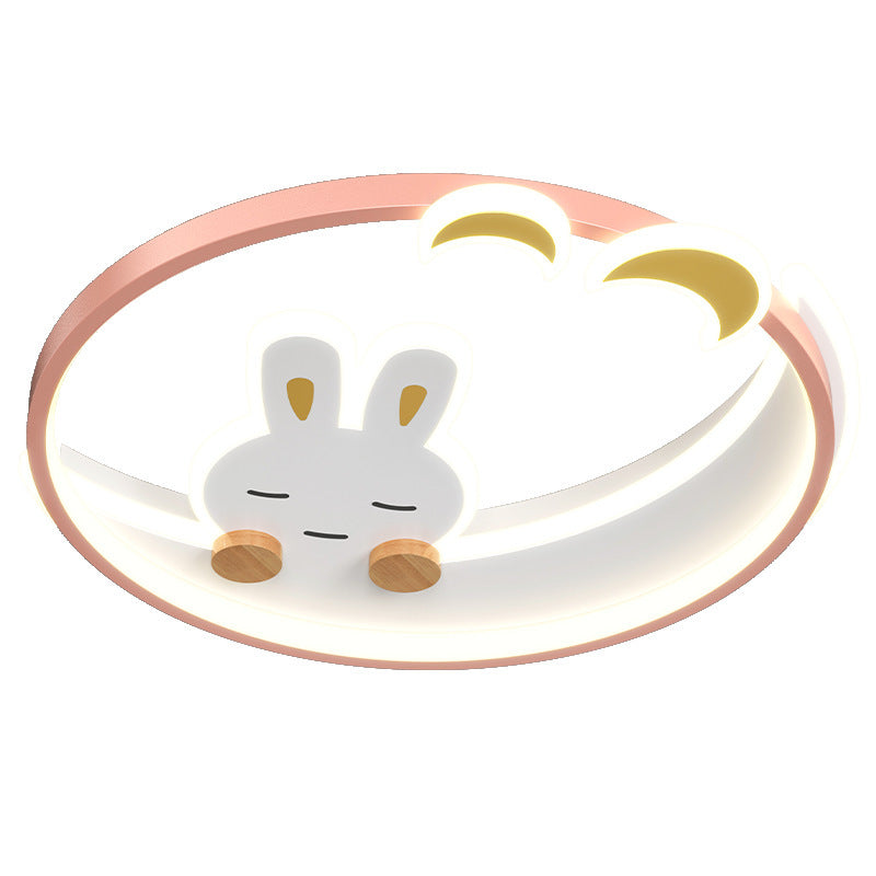 Contemporary Creative Kids Rabbit Iron Acrylic LED Flush Mount Ceiling Light For Bedroom