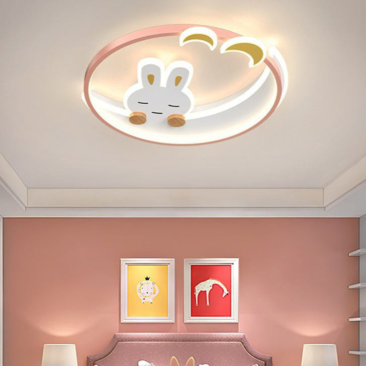 Contemporary Creative Kids Rabbit Iron Acrylic LED Flush Mount Ceiling Light For Bedroom