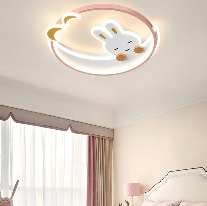 Contemporary Creative Kids Rabbit Iron Acrylic LED Flush Mount Ceiling Light For Bedroom