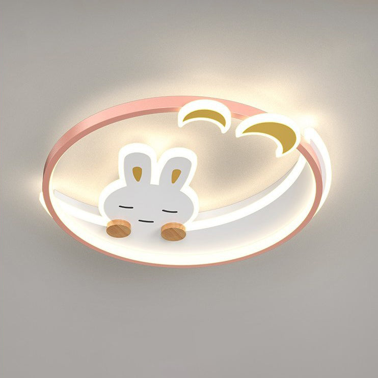 Contemporary Creative Kids Rabbit Iron Acrylic LED Flush Mount Ceiling Light For Bedroom