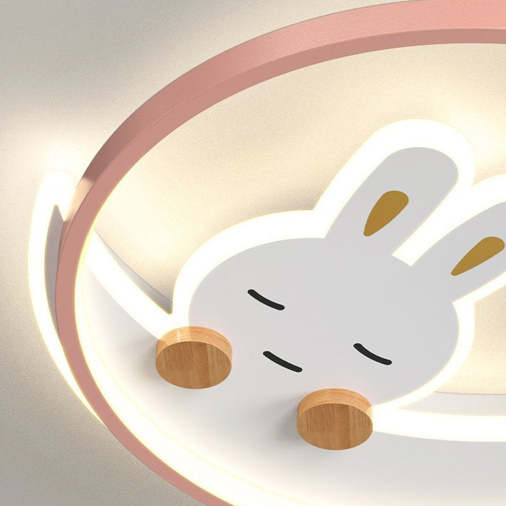 Contemporary Creative Kids Rabbit Iron Acrylic LED Flush Mount Ceiling Light For Bedroom