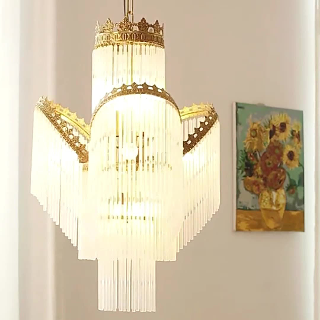 ثريا فرنسية تقليدية من النحاس والزجاج بسبعة مصابيح لغرفة المعيشة