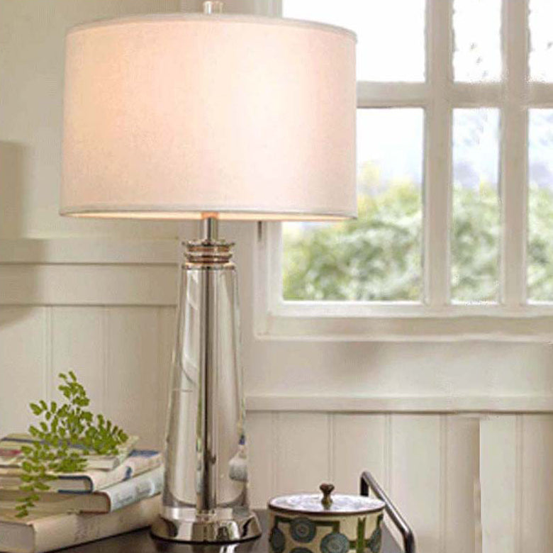 Contemporary Scandinavian Frustum Cone Crystal Fabric 1-Light Table Lamp For Bedroom