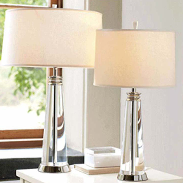 Contemporary Scandinavian Frustum Cone Crystal Fabric 1-Light Table Lamp For Bedroom