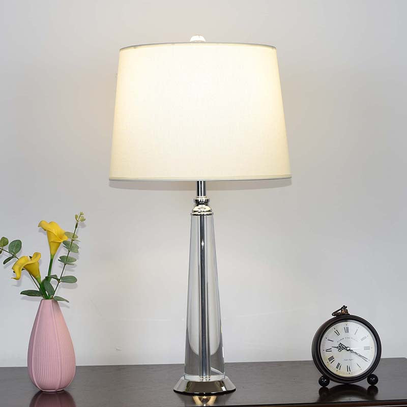 Contemporary Scandinavian Frustum Cone Crystal Fabric 1-Light Table Lamp For Bedroom