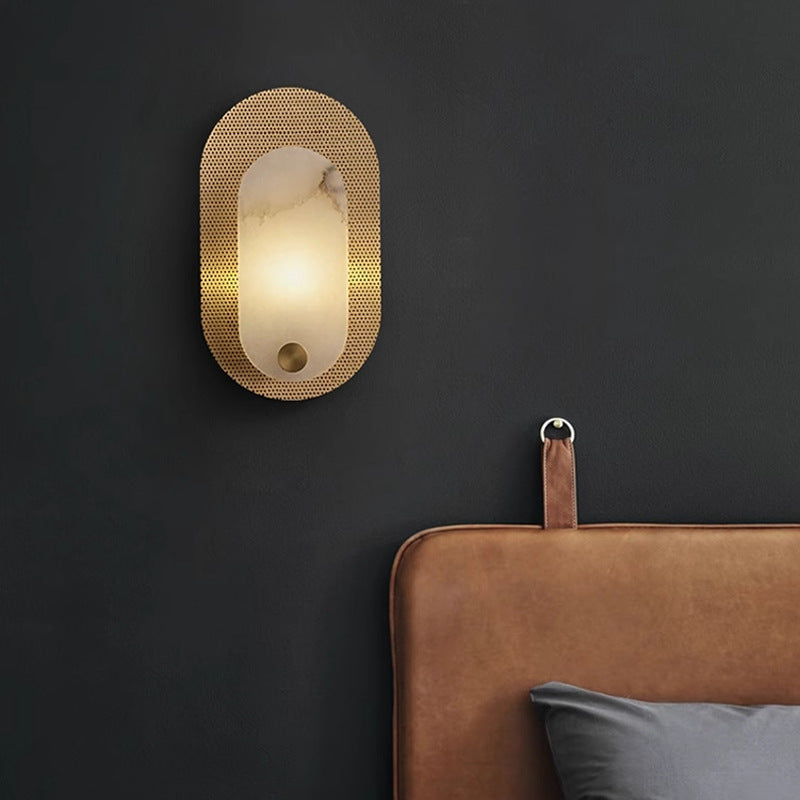 Contemporary Luxury Oval Marble Copper 1-Light Wall Sconce Lamp For Bedroom