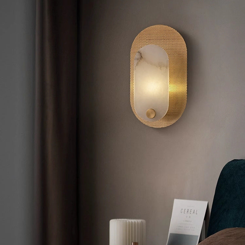 Contemporary Luxury Oval Marble Copper 1-Light Wall Sconce Lamp For Bedroom
