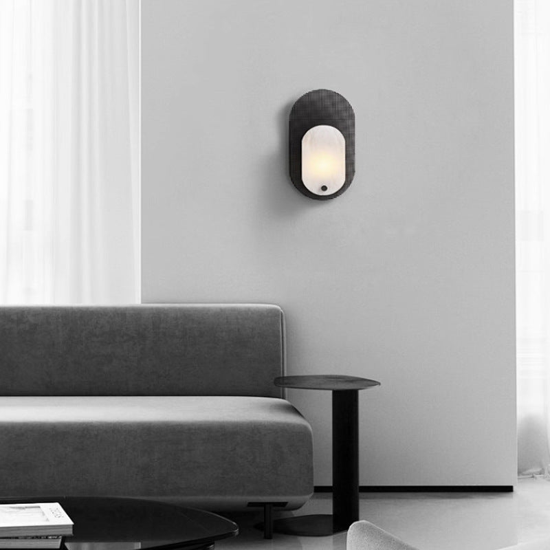 Contemporary Luxury Oval Marble Copper 1-Light Wall Sconce Lamp For Bedroom