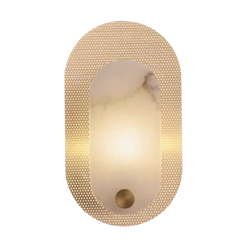 Contemporary Luxury Oval Marble Copper 1-Light Wall Sconce Lamp For Bedroom