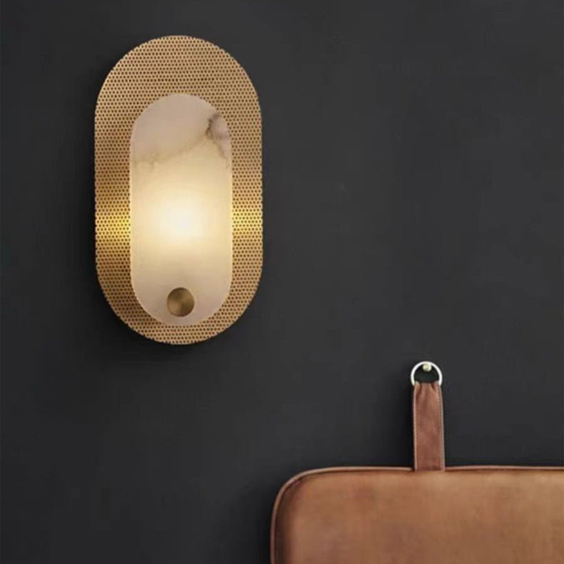 Contemporary Luxury Oval Marble Copper 1-Light Wall Sconce Lamp For Bedroom