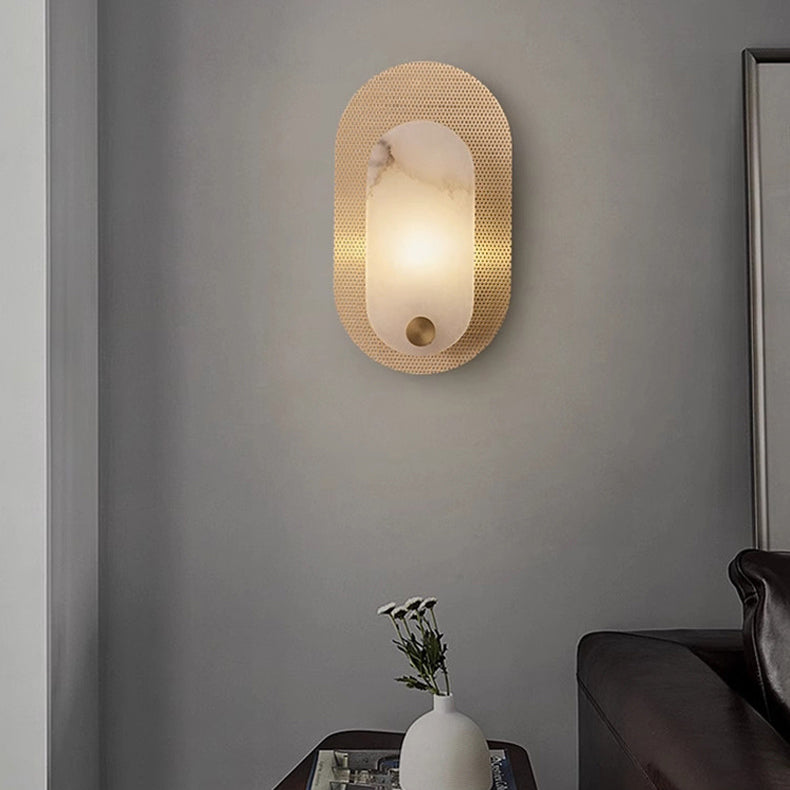 Contemporary Luxury Oval Marble Copper 1-Light Wall Sconce Lamp For Bedroom