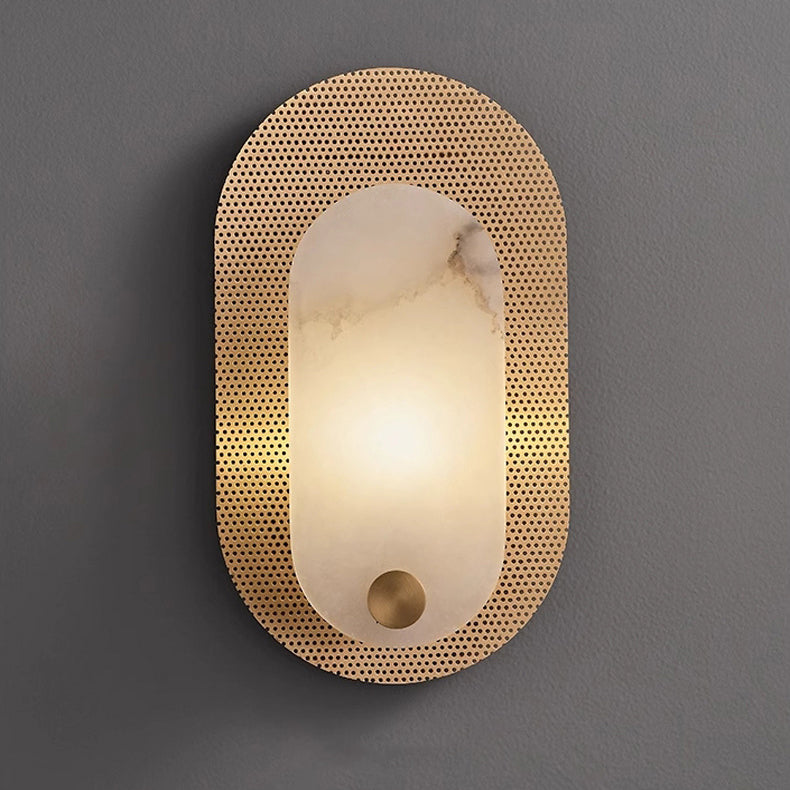 Contemporary Luxury Oval Marble Copper 1-Light Wall Sconce Lamp For Bedroom
