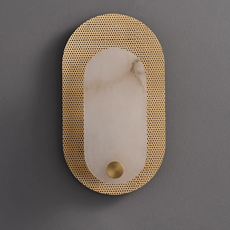 Contemporary Luxury Oval Marble Copper 1-Light Wall Sconce Lamp For Bedroom