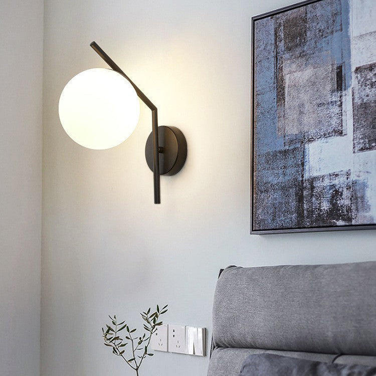 Traditional European Sphere Iron Glass 1-Light Wall Sconce Lamp For Bedroom