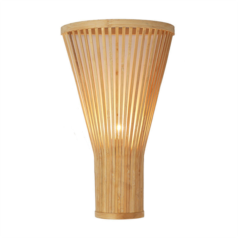 Traditional Chinese Trapezoid Bamboo 1-Light Wall Sconce Lamp For Bedroom