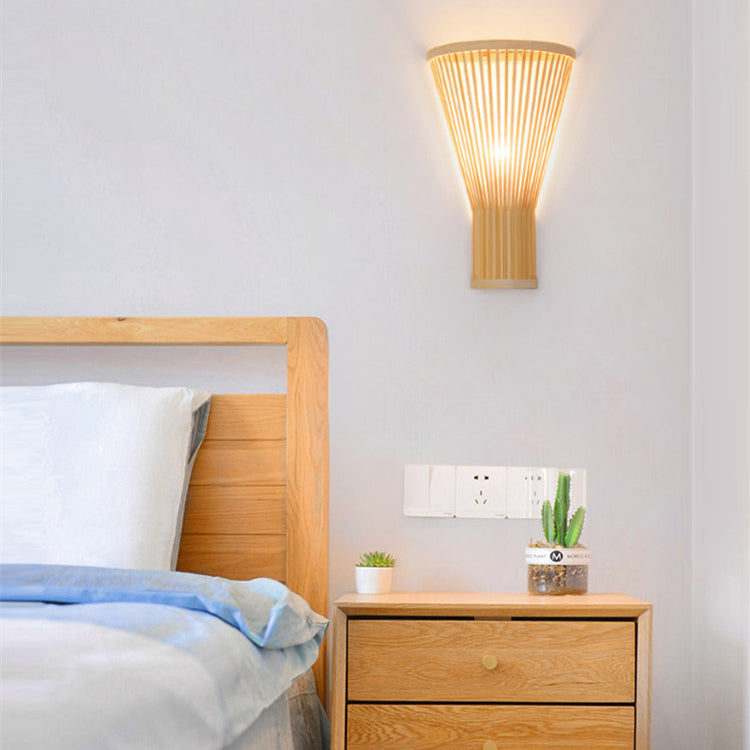 Traditional Chinese Trapezoid Bamboo 1-Light Wall Sconce Lamp For Bedroom