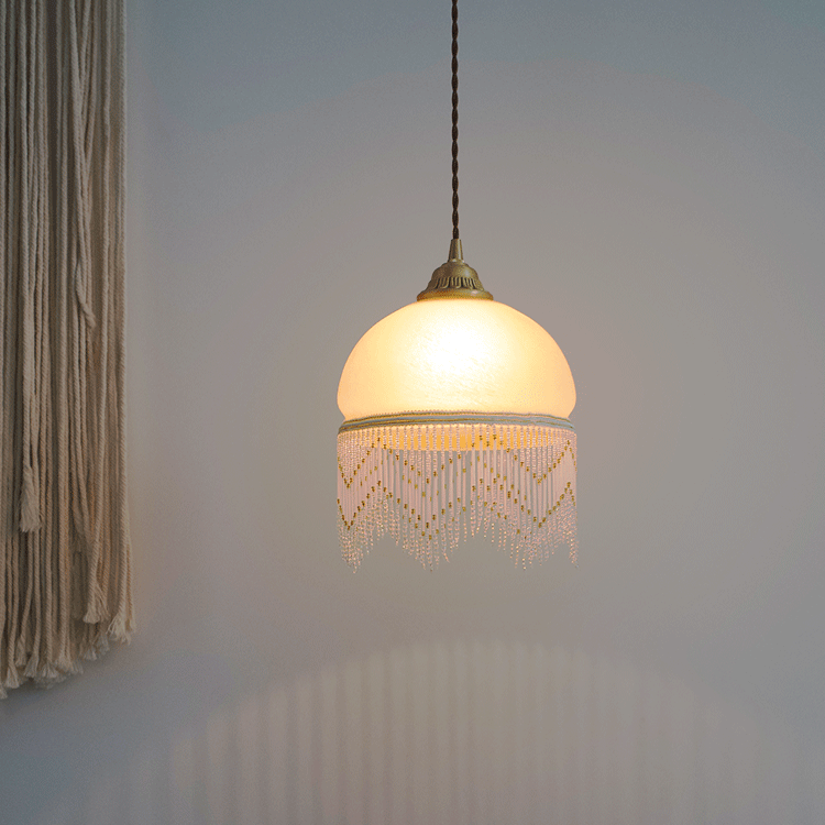 Traditional French Dome Glass Brass 1-Light Pendant Light For Living Room