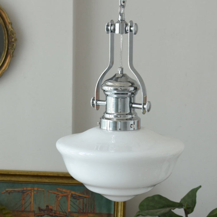 Modern Mid-Century Cone Iron Glass 1-Light Pendant Light For Living Room
