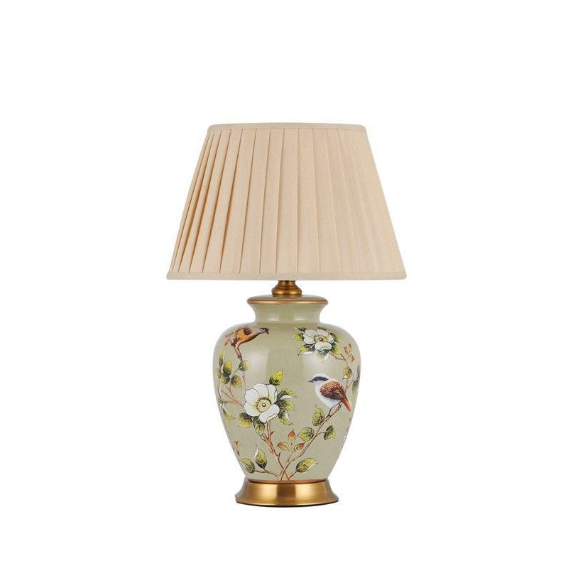 Traditional Chinese Cone Lampshade Ceramic Fabric Iron 1-Light Table Lamp For Living Room