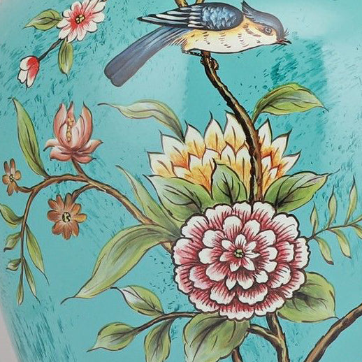 Traditional Chinese Cone Lampshade Ceramic Fabric Iron 1-Light Table Lamp For Living Room