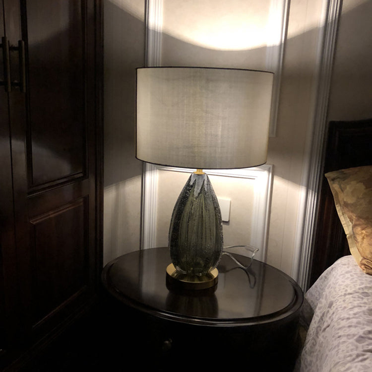 Modern Luxury Cylinder Glaze Iron Fabric 1-Light Table Lamp For Bedroom