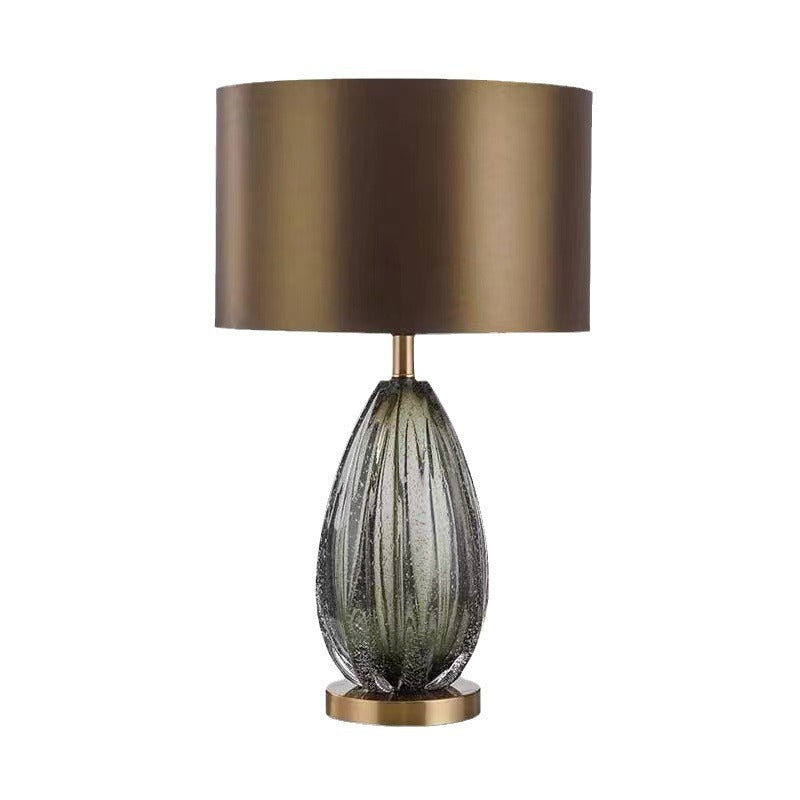 Modern Luxury Cylinder Glaze Iron Fabric 1-Light Table Lamp For Bedroom
