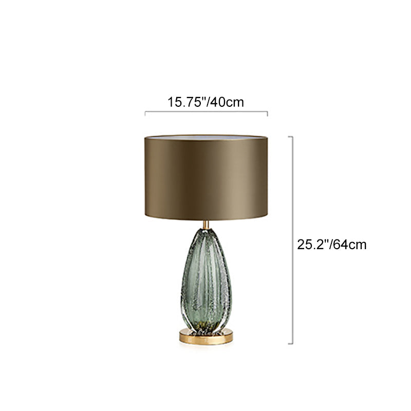 Modern Luxury Cylinder Glaze Iron Fabric 1-Light Table Lamp For Bedroom