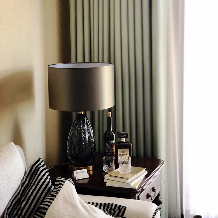 Modern Luxury Cylinder Glaze Iron Fabric 1-Light Table Lamp For Bedroom