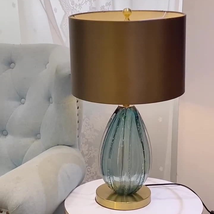 Modern Luxury Cylinder Glaze Iron Fabric 1-Light Table Lamp For Bedroom