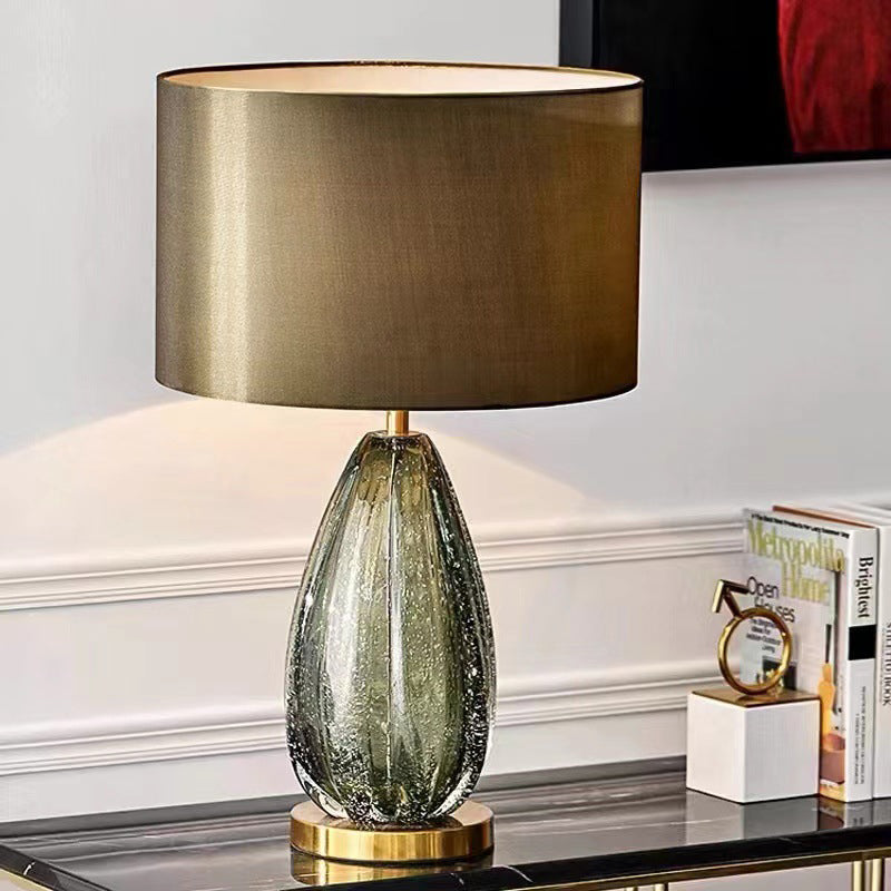 Modern Luxury Cylinder Glaze Iron Fabric 1-Light Table Lamp For Bedroom