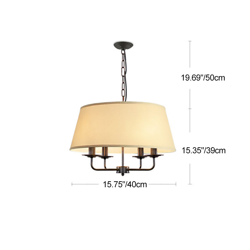 Traditional Rustic Cylinder Iron Fabric 4-Light Chandelier For Living Room