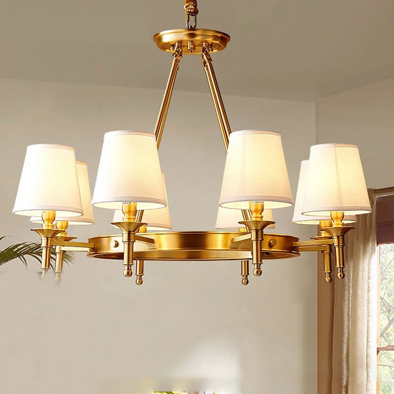 Traditional Rustic Cylinder Copper Fabric 5/6/8/10 Light Chandelier For Living Room