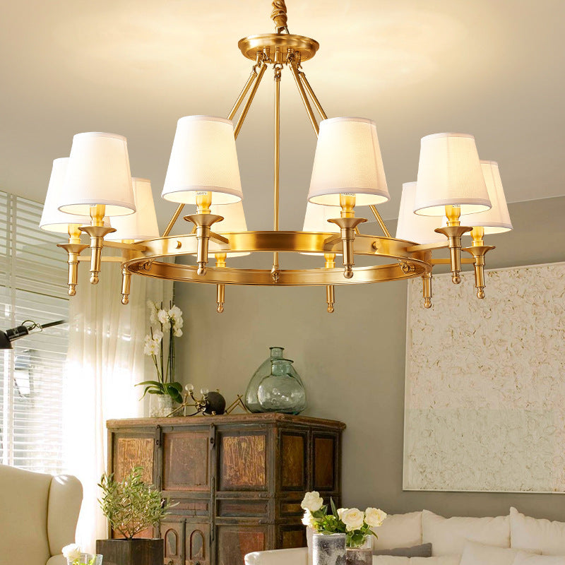 Traditional Rustic Cylinder Copper Fabric 5/6/8/10 Light Chandelier For Living Room