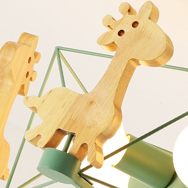 Contemporary Creative Kids Pinwheel Metal Wood 5-Light Semi-Flush Mount Ceiling Light For Bedroom