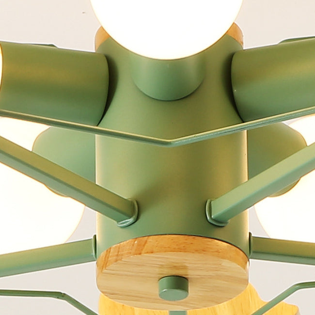 Contemporary Creative Kids Pinwheel Metal Wood 5-Light Semi-Flush Mount Ceiling Light For Bedroom
