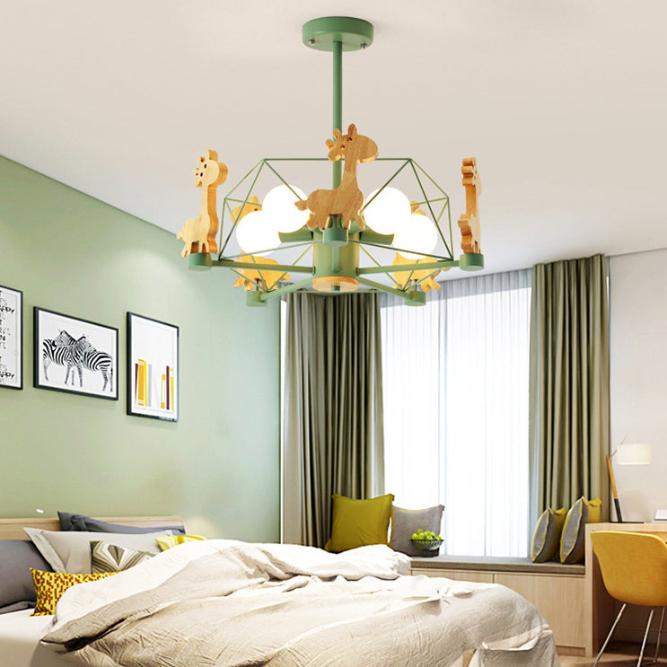 Contemporary Creative Kids Pinwheel Metal Wood 5-Light Semi-Flush Mount Ceiling Light For Bedroom