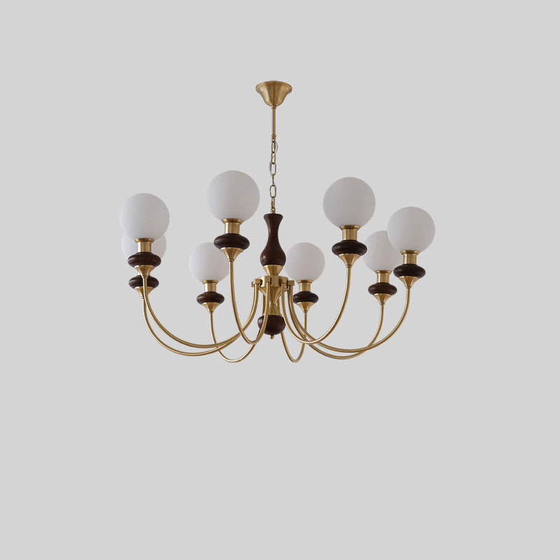 Traditional French Globe Iron Ash Wood Glass 3/6/8 Light Chandelier For Living Room