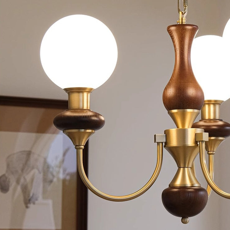 Traditional French Globe Iron Ash Wood Glass 3/6/8 Light Chandelier For Living Room