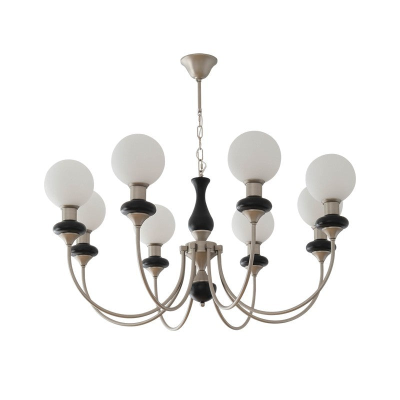 Traditional French Globe Iron Ash Wood Glass 3/6/8 Light Chandelier For Living Room