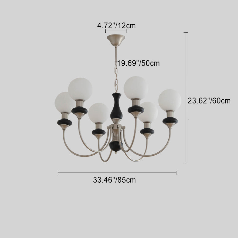 Traditional French Globe Iron Ash Wood Glass 3/6/8 Light Chandelier For Living Room