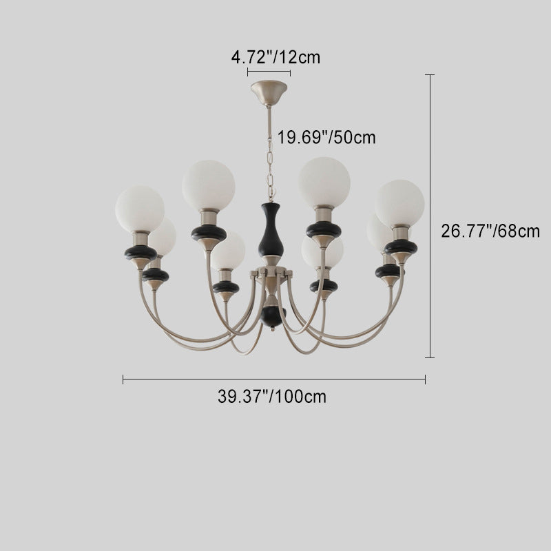 Traditional French Globe Iron Ash Wood Glass 3/6/8 Light Chandelier For Living Room